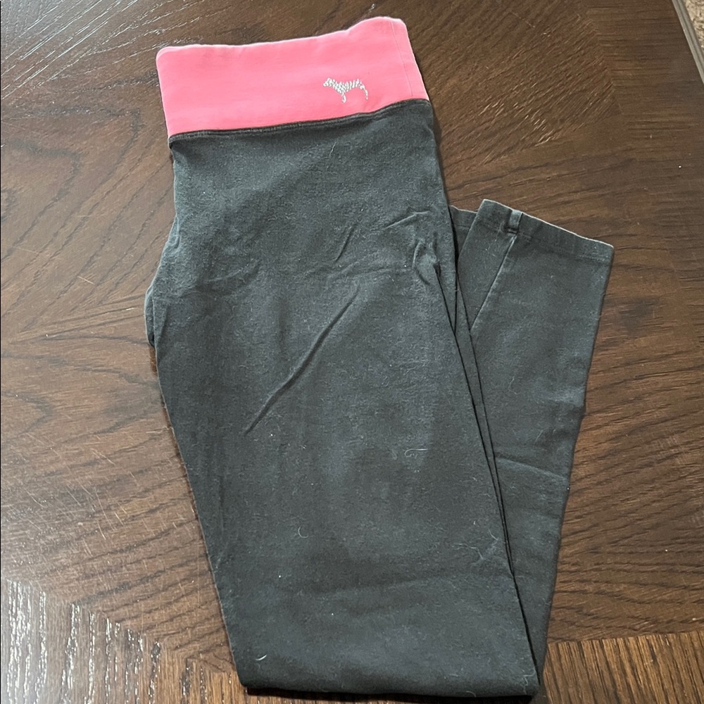 Victoria's Secret Black Leggings with Pink Waistband
